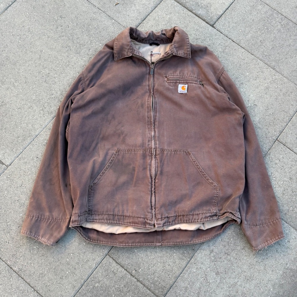 Vintage Carhartt Detroit Jacket Faded Brown Canvas Work Coat Mens XL Distressed